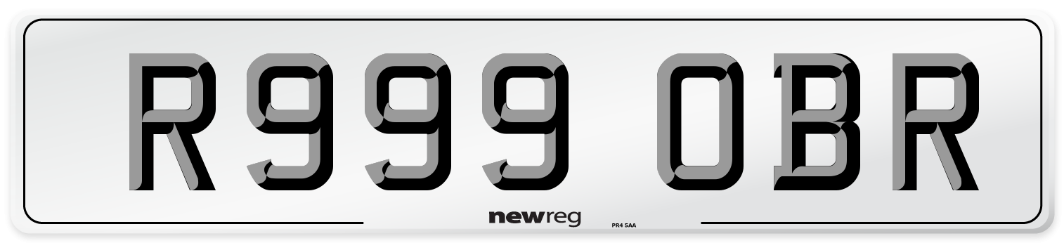 R999 OBR Number Plate from New Reg